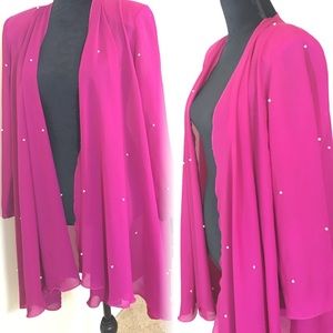 Vintage Sheer Fuchsia Kimono with Peals